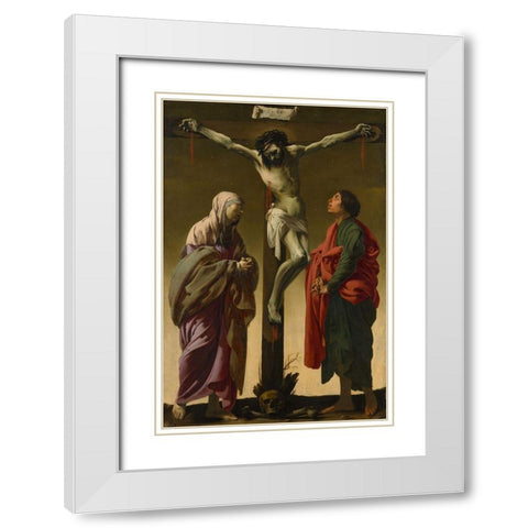 Crucifixion with the Virgin and St John White Modern Wood Framed Art Print with Double Matting by ter Brugghen, Hendrick