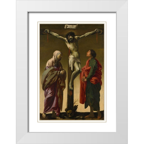 Crucifixion with the Virgin and St John White Modern Wood Framed Art Print with Double Matting by ter Brugghen, Hendrick