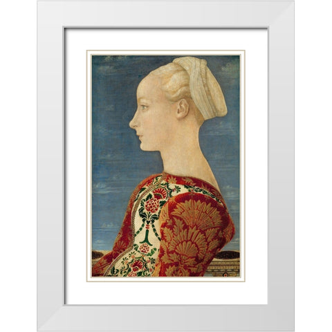 Profile Portrait of a Young Lady White Modern Wood Framed Art Print with Double Matting by del Pollaiolo, Piero
