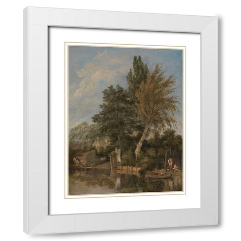 Boys Bathing on theÂ River Wensum, Norwich White Modern Wood Framed Art Print with Double Matting by Crome, John