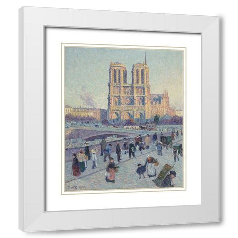 The Quai Saint-Michel and Notre-Dame White Modern Wood Framed Art Print with Double Matting by Luce, Maximilien