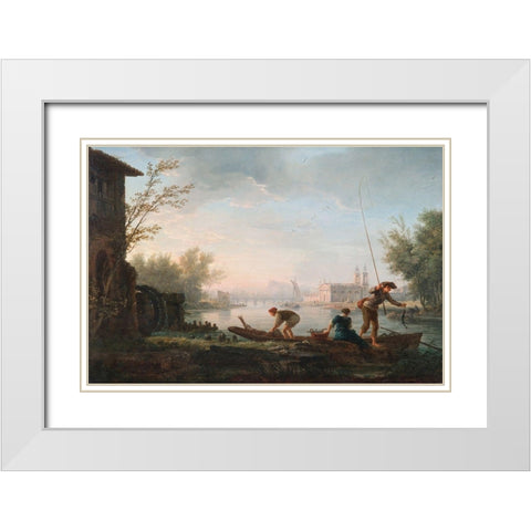Four Times of the Day, Morning White Modern Wood Framed Art Print with Double Matting by Vernet, Claude Joseph