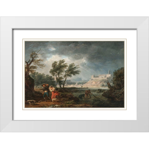 Four Times of the Day, Midday White Modern Wood Framed Art Print with Double Matting by Vernet, Claude Joseph