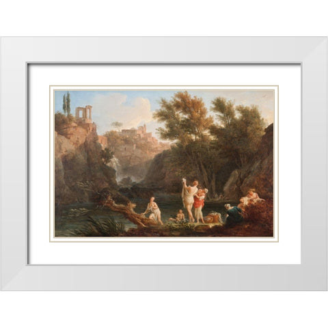 Four Times of the Day, Evening White Modern Wood Framed Art Print with Double Matting by Vernet, Claude Joseph