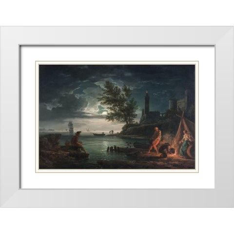 Four Times of the Day, Night White Modern Wood Framed Art Print with Double Matting by Vernet, Claude Joseph