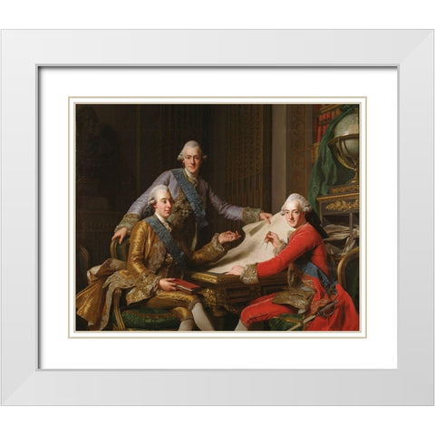 King Gustav III of Sweden and His Brothers White Modern Wood Framed Art Print with Double Matting by Roslin, Alexander