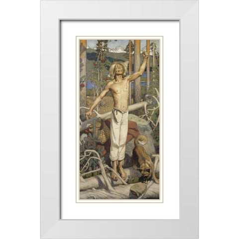 KullervoÂ Cursing White Modern Wood Framed Art Print with Double Matting by Gallen-Kallela, Akseli