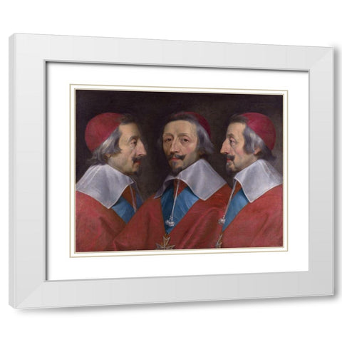 Triple Portrait of Cardinal de Richelieu White Modern Wood Framed Art Print with Double Matting by de Champaigne, Philippe