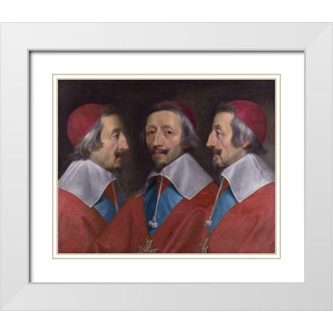 Triple Portrait of Cardinal de Richelieu White Modern Wood Framed Art Print with Double Matting by de Champaigne, Philippe
