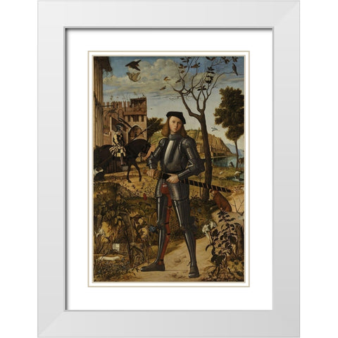Young Knight in a Landscape White Modern Wood Framed Art Print with Double Matting by Carpaccio, Vittore
