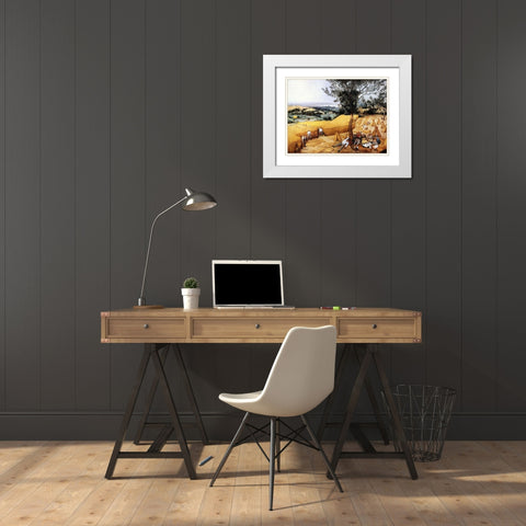 The Harvesters White Modern Wood Framed Art Print with Double Matting by Bruegel the Elder, Pieter