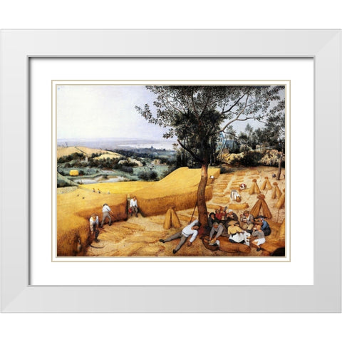 The Harvesters White Modern Wood Framed Art Print with Double Matting by Bruegel the Elder, Pieter