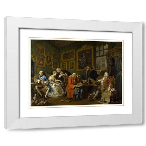 Marriage A la Mode 1 The Marriage Settlement White Modern Wood Framed Art Print with Double Matting by Hogarth, William