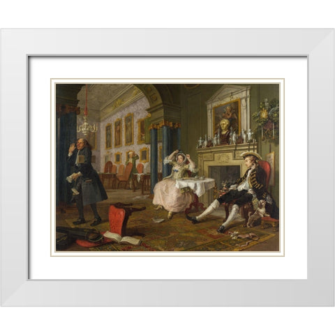 Marriage A la Mode 2 The Tete a Tete White Modern Wood Framed Art Print with Double Matting by Hogarth, William