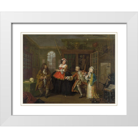 Marriage A la Mode 3 The Inspection White Modern Wood Framed Art Print with Double Matting by Hogarth, William