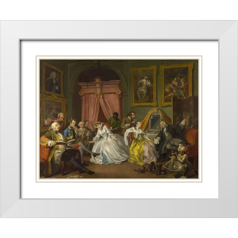 Marriage A la Mode 4 The Toilette White Modern Wood Framed Art Print with Double Matting by Hogarth, William
