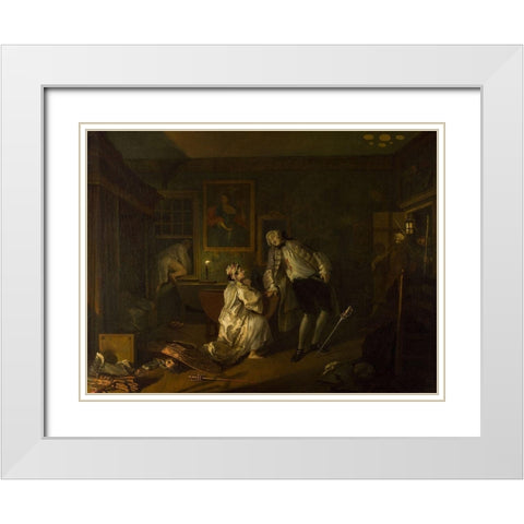 Marriage A la Mode 5 The Bagnio White Modern Wood Framed Art Print with Double Matting by Hogarth, William