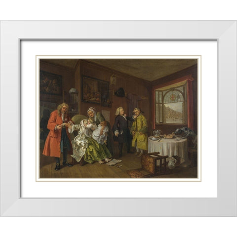 Marriage A la Mode 6 The Ladys Death White Modern Wood Framed Art Print with Double Matting by Hogarth, William
