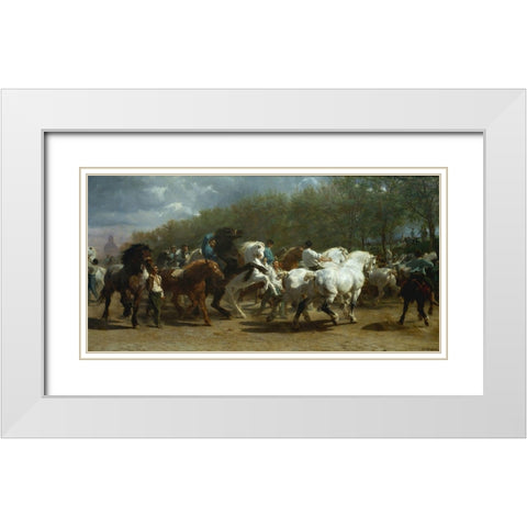 The Horse Fair White Modern Wood Framed Art Print with Double Matting by Bonheur, Rosa