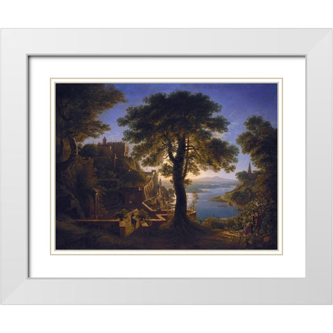 Castle by the River White Modern Wood Framed Art Print with Double Matting by Schinkel, Karl Friedrich