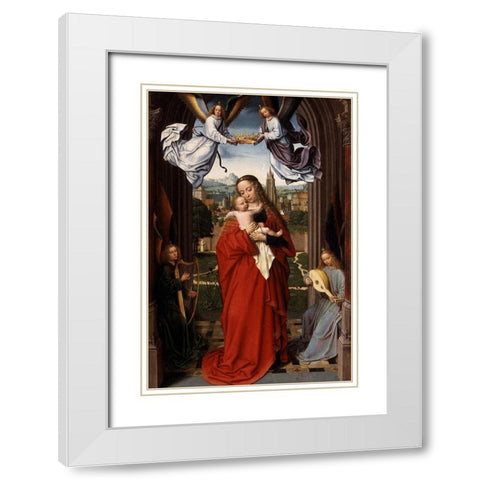 Virgin and Child with Four Angels White Modern Wood Framed Art Print with Double Matting by David, Gerard