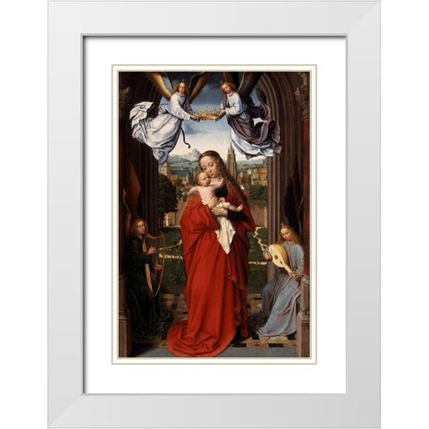 Virgin and Child with Four Angels White Modern Wood Framed Art Print with Double Matting by David, Gerard