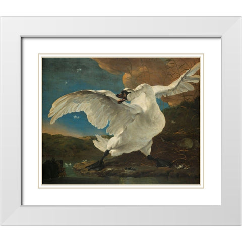 The Threatened Swan White Modern Wood Framed Art Print with Double Matting by Asselijn, Jan
