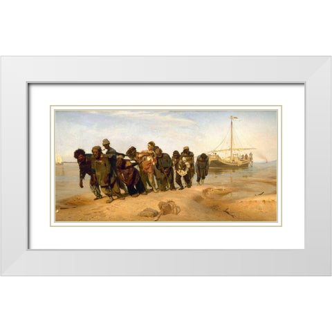 Barge Haulers on the Volga White Modern Wood Framed Art Print with Double Matting by Repin, Ilya