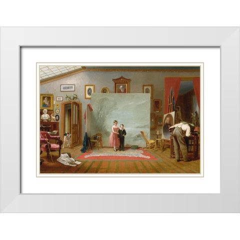 Interior with Portraits White Modern Wood Framed Art Print with Double Matting by Le Clear, Thomas