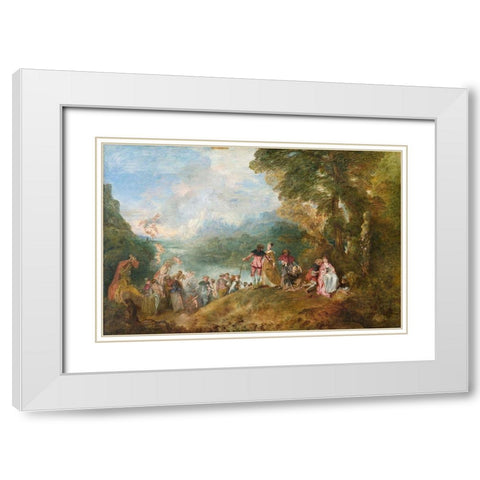 The Embarkation for Cythera White Modern Wood Framed Art Print with Double Matting by Watteau, Jean-Antoine