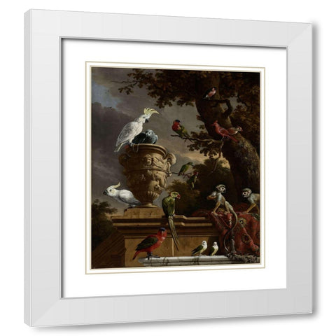 De Menagerie White Modern Wood Framed Art Print with Double Matting by d''Hondecoeter, Melchior