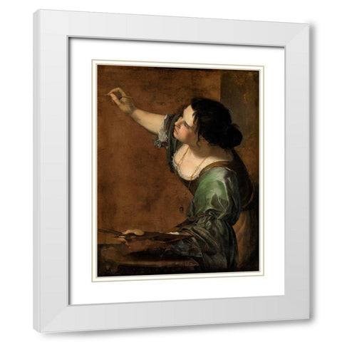 Self-Portrait as the Allegory of Painting White Modern Wood Framed Art Print with Double Matting by Gentileschi, Artemisia
