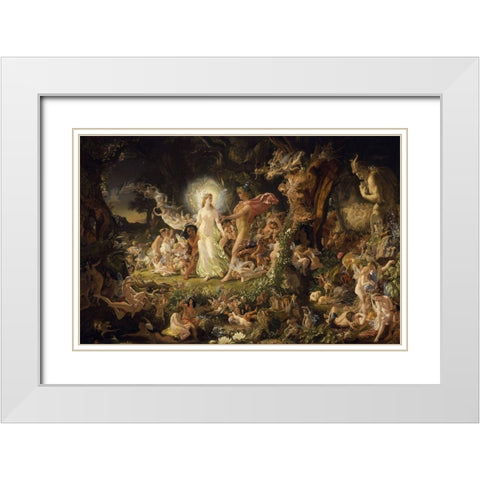The Quarrel of Oberon and Titania White Modern Wood Framed Art Print with Double Matting by Paton, Joseph Noel