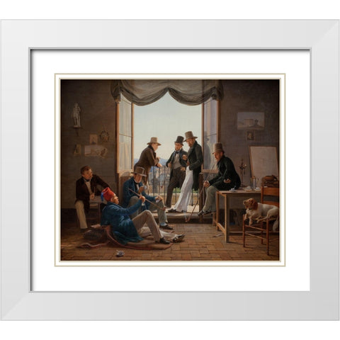 A Group of Danish Artists in Rome White Modern Wood Framed Art Print with Double Matting by Hansen, Constantin