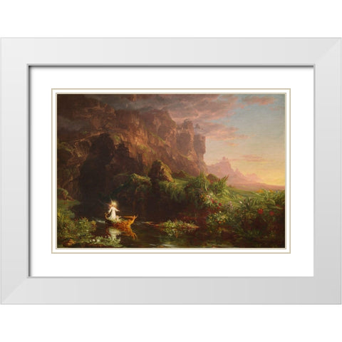 The Voyage of Life Childhood White Modern Wood Framed Art Print with Double Matting by Cole, Thomas