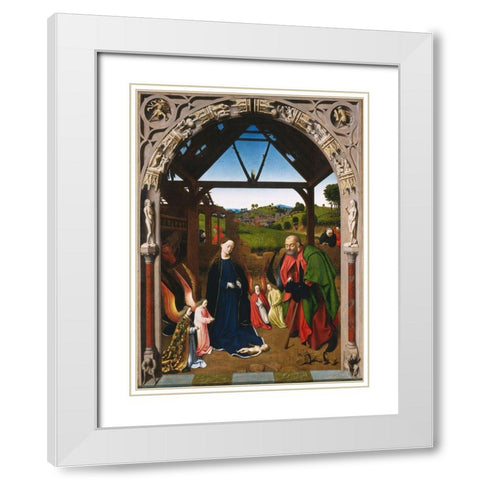 Nativity White Modern Wood Framed Art Print with Double Matting by Christus, Petrus