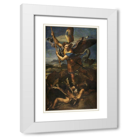 St. Michael Vanquishing Satan White Modern Wood Framed Art Print with Double Matting by Raphael