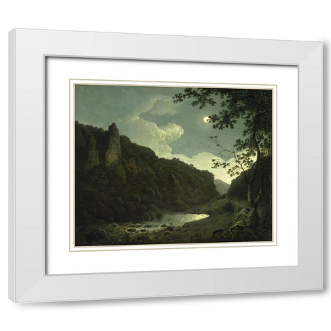 Dovedale by Moonlight White Modern Wood Framed Art Print with Double Matting by Wright, Joseph
