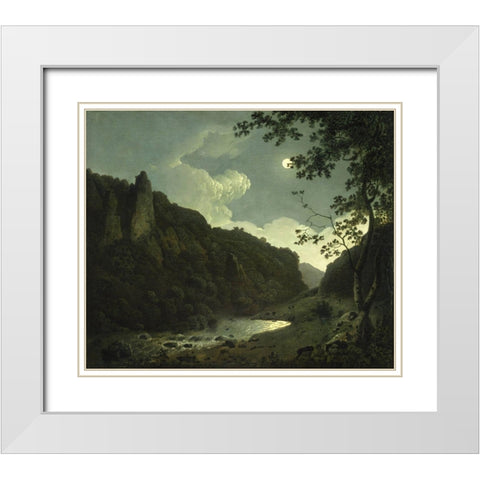 Dovedale by Moonlight White Modern Wood Framed Art Print with Double Matting by Wright, Joseph