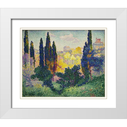 Cypresses at Cagnes White Modern Wood Framed Art Print with Double Matting by Cross, Henri-Edmond