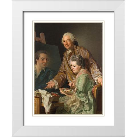 Self-portrait with his wife, Marie-Suzanne Giroust, painting Henrik Wilhelm Peill White Modern Wood Framed Art Print with Double Matting by Roslin, Alexander
