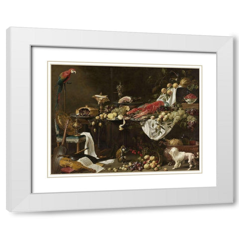 Banquet Still Life White Modern Wood Framed Art Print with Double Matting by van Utrecht, Adriaen