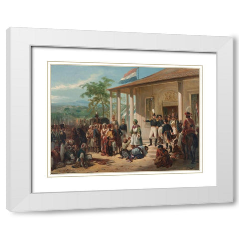 The Submission of Prince Dipo Negoro to General De Kock White Modern Wood Framed Art Print with Double Matting by Pieneman, Nicolaas