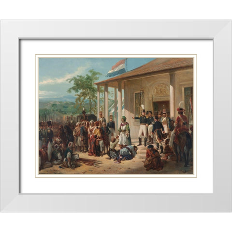 The Submission of Prince Dipo Negoro to General De Kock White Modern Wood Framed Art Print with Double Matting by Pieneman, Nicolaas