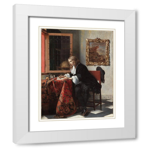 Man Writing a Letter White Modern Wood Framed Art Print with Double Matting by Metsu, Gabriel