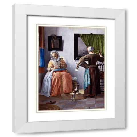 Woman Reading a Letter White Modern Wood Framed Art Print with Double Matting by Metsu, Gabriel