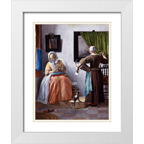 Woman Reading a Letter White Modern Wood Framed Art Print with Double Matting by Metsu, Gabriel