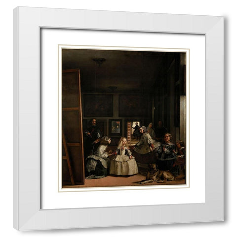 Las Meninas White Modern Wood Framed Art Print with Double Matting by Valazquez, Diego