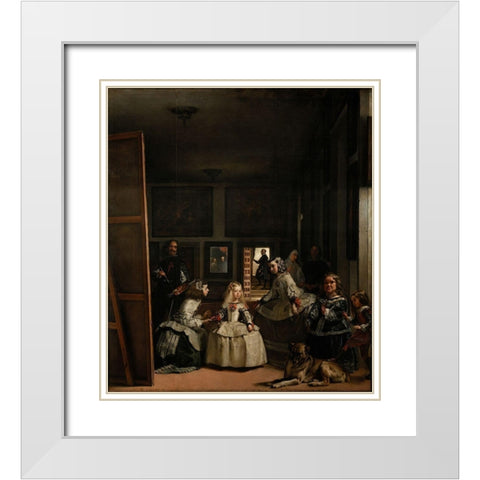 Las Meninas White Modern Wood Framed Art Print with Double Matting by Valazquez, Diego