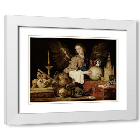 Allegory ofÂ Vanity White Modern Wood Framed Art Print with Double Matting by de Pereda, Antonio